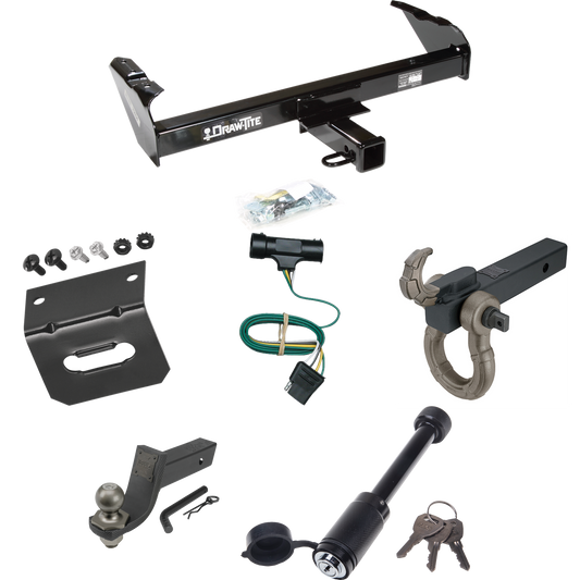 Fits 1979-1984 GMC K1500 Trailer Hitch Tow PKG w/ 4-Flat Wiring + Interlock Tactical Starter Kit w/ 3-1/4" Drop & 2" Ball + Tactical Hook & Shackle Mount + Tactical Dogbone Lock + Wiring Bracket By Draw-Tite