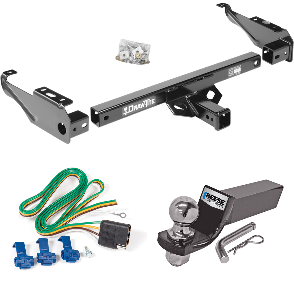 Se adapta al paquete de enganche de remolque Chevrolet C30 1985-1986 con cableado plano de 4 + kit de montaje de bola de inicio con caída de 2" y bola de 2" de Draw-Tite