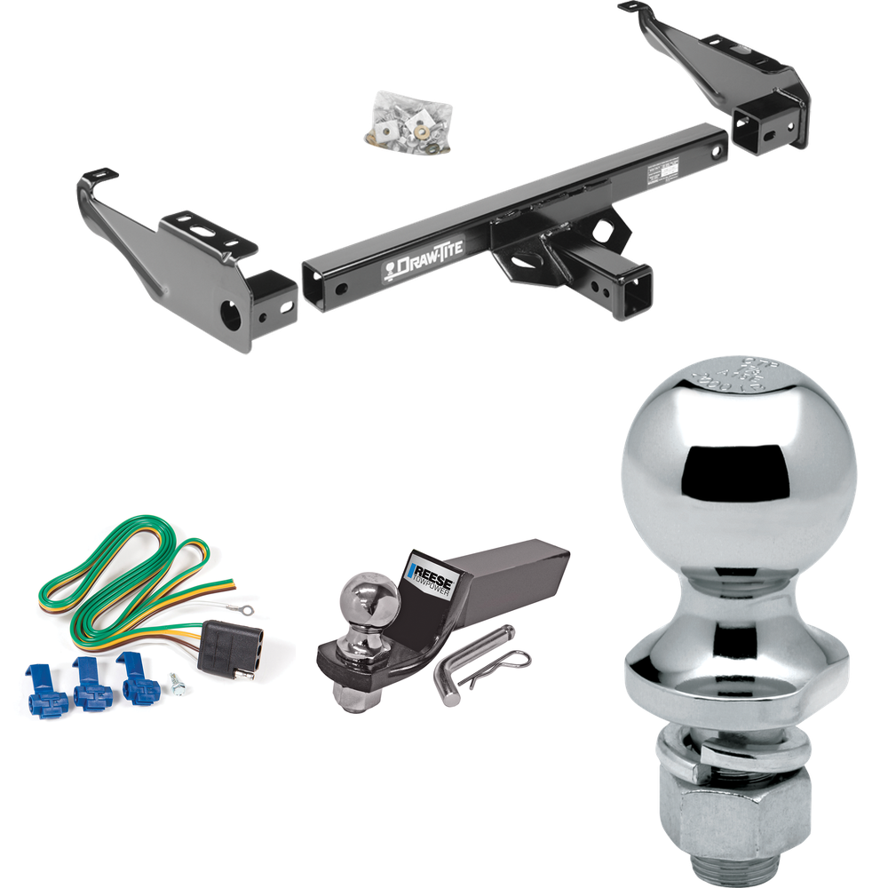 Fits 1980-1986 Ford F-150 Trailer Hitch Tow PKG w/ 4-Flat Wiring + Starter Kit Ball Mount w/ 2" Drop & 2" Ball + 1-7/8" Ball (Excludes: w/Custom Fascia Models) By Draw-Tite