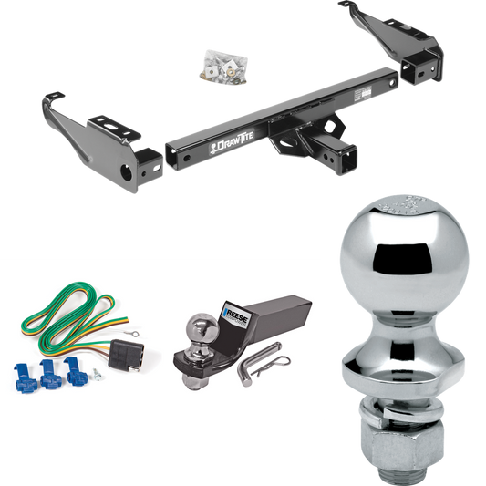 Fits 1974-1988 Dodge Ramcharger Trailer Hitch Tow PKG w/ 4-Flat Wiring + Starter Kit Ball Mount w/ 2" Drop & 2" Ball + 1-7/8" Ball (Excludes: w/Skid Shield Models) By Draw-Tite