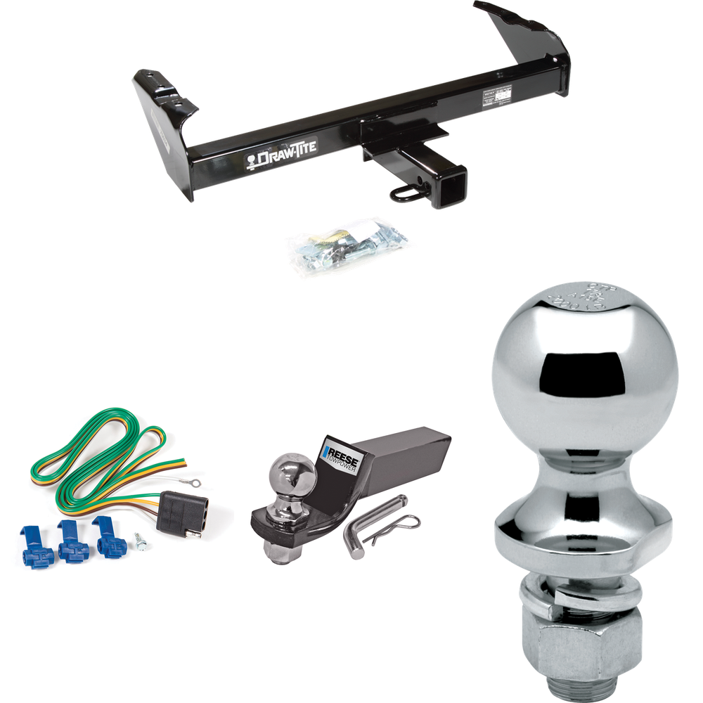 Fits 1988-1991 GMC K3500 Trailer Hitch Tow PKG w/ 4-Flat Wiring + Starter Kit Ball Mount w/ 2" Drop & 2" Ball + 1-7/8" Ball (For Crew Cab Models) By Draw-Tite