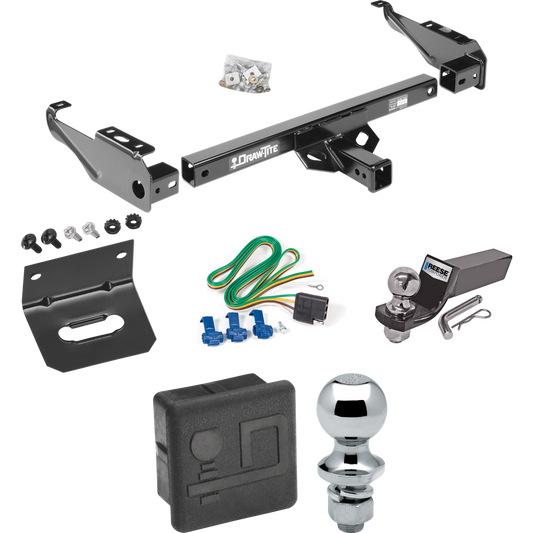 Fits 1963-1965 GMC 1500 Series Trailer Hitch Tow PKG w/ 4-Flat Wiring + Starter Kit Ball Mount w/ 2" Drop & 2" Ball + 1-7/8" Ball + Wiring Bracket + Hitch Cover By Draw-Tite