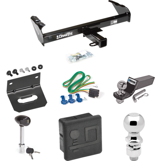 Fits 1974-1974 International 100 Trailer Hitch Tow PKG w/ 4-Flat Wiring + Starter Kit Ball Mount w/ 2" Drop & 2" Ball + 2-5/16" Ball + Wiring Bracket + Hitch Lock + Hitch Cover By Draw-Tite