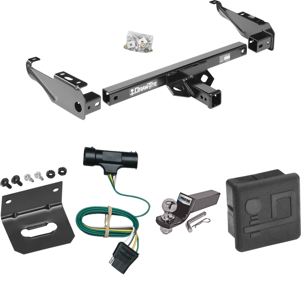 Se adapta al paquete de enganche de remolque GMC C35 1967-1978 con 4 cables planos + kit de inicio de soporte de bola con caída de 2" y bola de 2" + soporte de cableado + cubierta de enganche de Draw-Tite