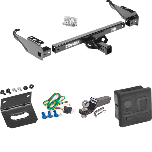 Fits 1980-1986 Ford F-350 Trailer Hitch Tow PKG w/ 4-Flat Wiring + Starter Kit Ball Mount w/ 2" Drop & 2" Ball + Wiring Bracket + Hitch Cover (Excludes: w/Custom Fascia Models) By Draw-Tite