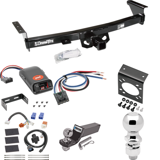 Fits 2009-2012 Suzuki Equator Trailer Hitch Tow PKG w/ Pro Series POD Brake Control + Generic BC Wiring Adapter + 7-Way RV Wiring + 2" & 2-5/16" Ball & Drop Mount By Draw-Tite