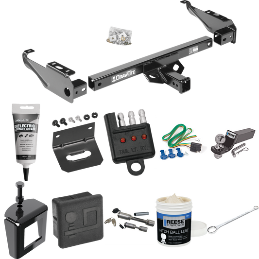 Fits 1985-1986 Chevrolet C30 Trailer Hitch Tow PKG w/ 4-Flat Wiring + Starter Kit Ball Mount w/ 2" Drop & 2" Ball + Wiring Bracket + Hitch Cover + Dual Hitch & Coupler Locks + Wiring Tester + Ball Lube + Electric Grease + Ball Wrench + Anti Rattle De