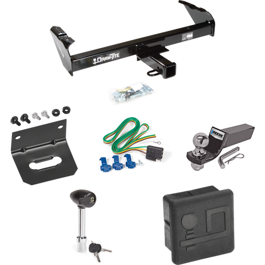 Fits 1963-1972 Ford F-250 Trailer Hitch Tow PKG w/ 4-Flat Wiring + Starter Kit Ball Mount w/ 2" Drop & 2" Ball + Wiring Bracket + Hitch Lock + Hitch Cover By Draw-Tite