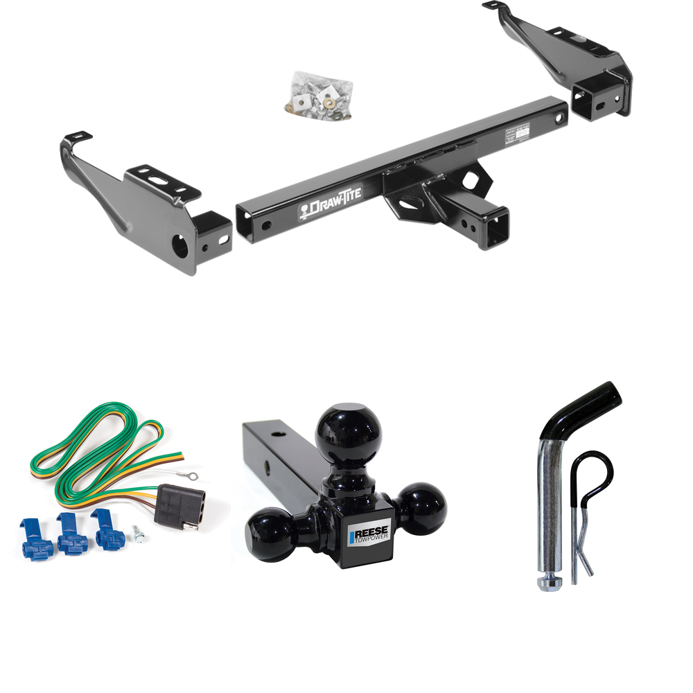 Fits 1985-1986 Chevrolet C30 Trailer Hitch Tow PKG w/ 4-Flat Wiring + Triple Ball Ball Mount 1-7/8" & 2" & 2-5/16" Trailer Balls + Pin/Clip By Draw-Tite