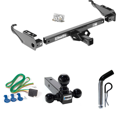 Fits 1985-1986 Chevrolet C30 Trailer Hitch Tow PKG w/ 4-Flat Wiring + Triple Ball Ball Mount 1-7/8" & 2" & 2-5/16" Trailer Balls + Pin/Clip By Draw-Tite