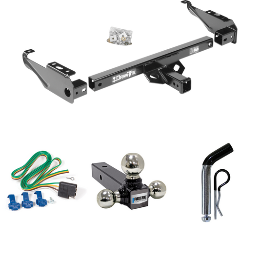 Fits 1986-1989 Dodge D100 Trailer Hitch Tow PKG w/ 4-Flat Wiring + Triple Ball Ball Mount 1-7/8" & 2" & 2-5/16" Trailer Balls + Pin/Clip By Draw-Tite