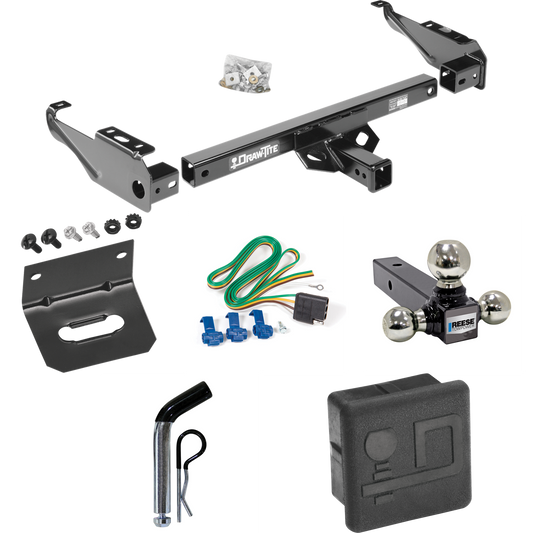 Fits 1981-1993 Dodge D350 Trailer Hitch Tow PKG w/ 4-Flat Wiring + Triple Ball Ball Mount 1-7/8" & 2" & 2-5/16" Trailer Balls + Pin/Clip + Wiring Bracket + Hitch Cover By Draw-Tite