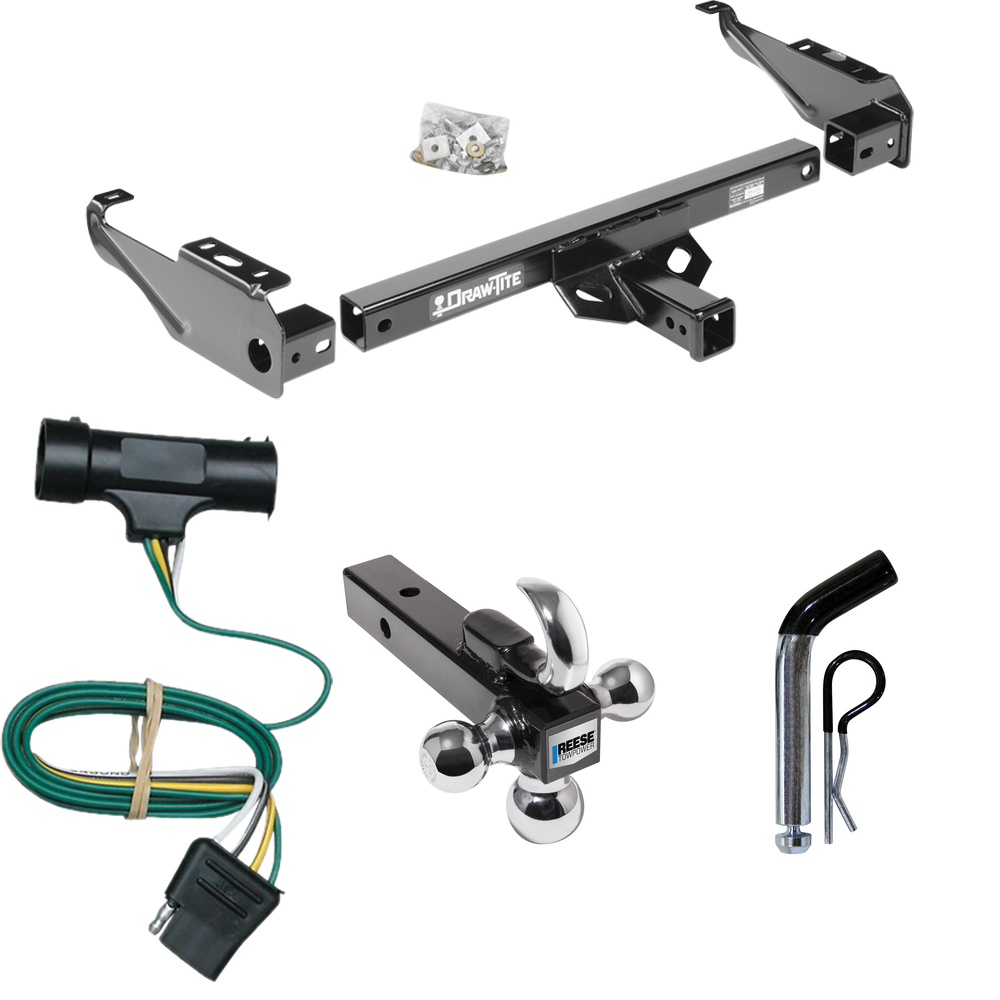 Fits 1979-1984 GMC C1500 Trailer Hitch Tow PKG w/ 4-Flat Wiring + Triple Ball Ball Mount 1-7/8" & 2" & 2-5/16" Trailer Balls w/ Tow Hook + Pin/Clip By Draw-Tite