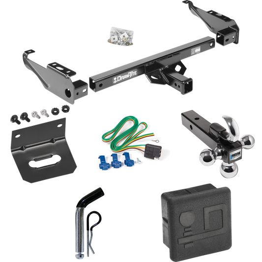 Fits 1963-1965 GMC 1500 Series Trailer Hitch Tow PKG w/ 4-Flat Wiring + Triple Ball Ball Mount 1-7/8" & 2" & 2-5/16" Trailer Balls w/ Tow Hook + Pin/Clip + Wiring Bracket + Hitch Cover By Draw-Tite