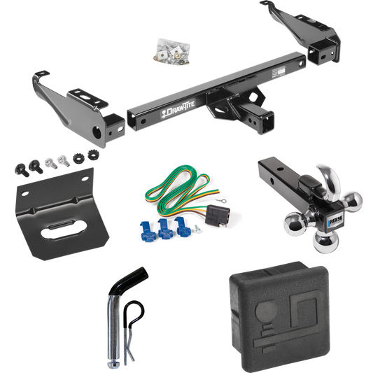 Fits 1994-1994 Dodge Ram 3500 Trailer Hitch Tow PKG w/ 4-Flat Wiring + Triple Ball Ball Mount 1-7/8" & 2" & 2-5/16" Trailer Balls w/ Tow Hook + Pin/Clip + Wiring Bracket + Hitch Cover By Draw-Tite