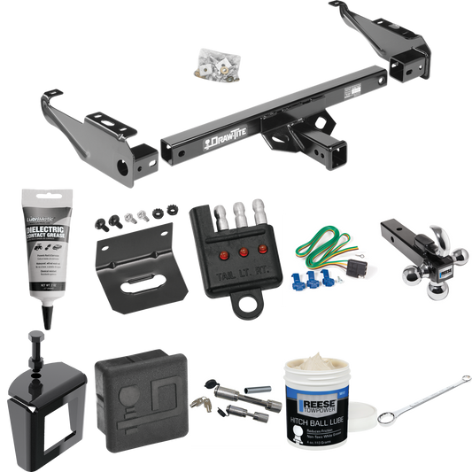 Fits 1967-1974 GMC C15/C1500 Trailer Hitch Tow PKG w/ 4-Flat Wiring + Triple Ball Ball Mount 1-7/8" & 2" & 2-5/16" Trailer Balls w/ Tow Hook + Wiring Bracket + Hitch Cover + Dual Hitch & Coupler Locks + Wiring Tester + Ball Lube + Electric Grease + B