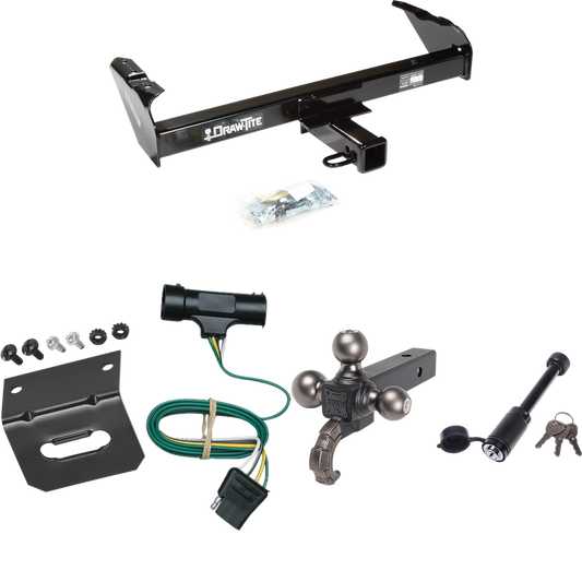 Fits 1975-1978 GMC C15 Trailer Hitch Tow PKG w/ 4-Flat Wiring + Triple Ball Tactical Ball Mount 1-7/8" & 2" & 2-5/16" Balls w/ Tow Hook + Tactical Dogbone Lock + Wiring Bracket By Draw-Tite