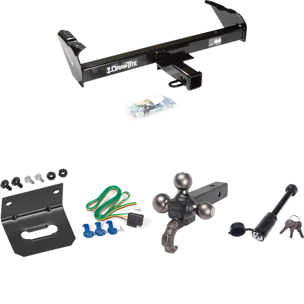 Fits 1963-1965 GMC 2500 Series Trailer Hitch Tow PKG w/ 4-Flat Wiring + Triple Ball Tactical Ball Mount 1-7/8" & 2" & 2-5/16" Balls w/ Tow Hook + Tactical Dogbone Lock + Wiring Bracket By Draw-Tite