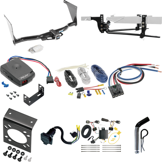 Fits 2017-2018 Ford Escape Trailer Hitch Tow PKG w/ 6K Round Bar Weight Distribution Hitch w/ 2-5/16" Ball + Pin/Clip + Pro Series Pilot Brake Control + Generic BC Wiring Adapter + 7-Way RV Wiring By Reese Towpower