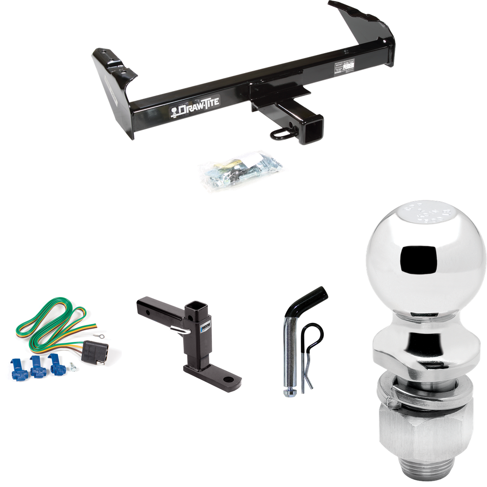 Fits 1969-1970 International 1200D Trailer Hitch Tow PKG w/ 4-Flat Wiring Harness + Adjustable Drop Rise Ball Mount + Pin/Clip + 2" Ball By Draw-Tite