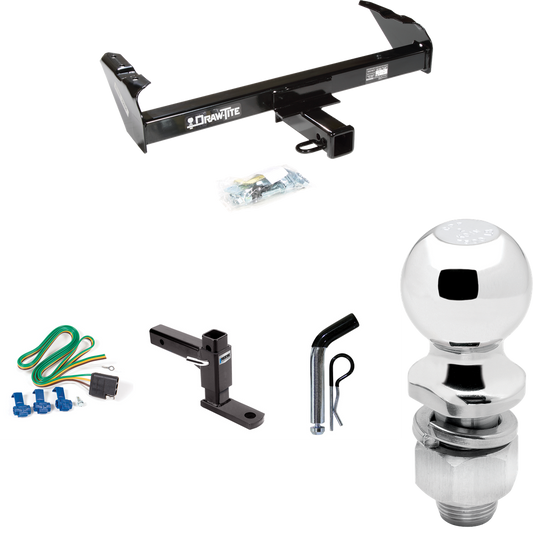 Fits 1969-1970 International 1200D Trailer Hitch Tow PKG w/ 4-Flat Wiring Harness + Adjustable Drop Rise Ball Mount + Pin/Clip + 2" Ball By Draw-Tite