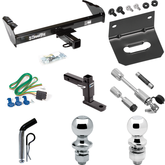 Fits 1963-1972 Ford F-250 Trailer Hitch Tow PKG w/ 4-Flat Wiring Harness + Adjustable Drop Rise Ball Mount + Pin/Clip + 2" Ball + 1-7/8" Ball + Dual Hitch & Coupler Locks By Draw-Tite