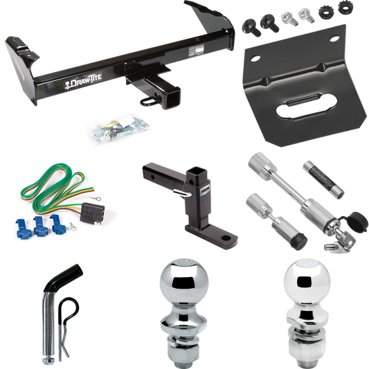 Fits 1971-1973 International 1210 Trailer Hitch Tow PKG w/ 4-Flat Wiring Harness + Adjustable Drop Rise Ball Mount + Pin/Clip + 2" Ball + 1-7/8" Ball + Dual Hitch & Coupler Locks By Draw-Tite