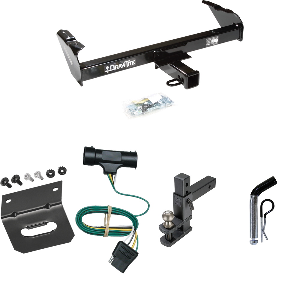 Fits 1967-1978 GMC C25 Trailer Hitch Tow PKG w/ 4-Flat Wiring Harness + Adjustable Drop Rise Clevis Hitch Ball Mount w/ 2" Ball + Pin/Clip + Wiring Bracket By Draw-Tite