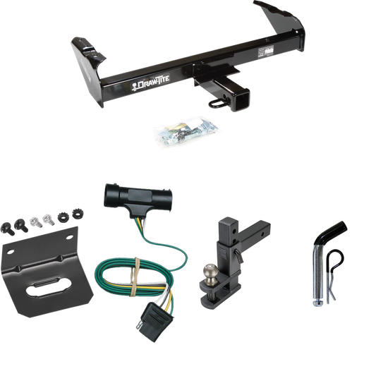 Fits 1967-1978 GMC C25 Trailer Hitch Tow PKG w/ 4-Flat Wiring Harness + Adjustable Drop Rise Clevis Hitch Ball Mount w/ 2" Ball + Pin/Clip + Wiring Bracket By Draw-Tite