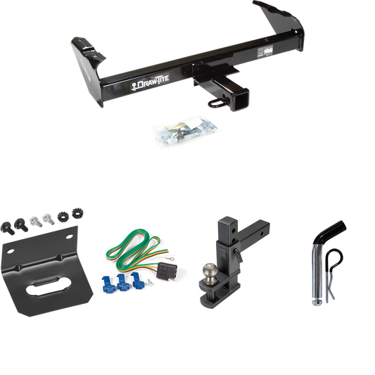 Fits 1985-1986 GMC K3500 Trailer Hitch Tow PKG w/ 4-Flat Wiring Harness + Adjustable Drop Rise Clevis Hitch Ball Mount w/ 2" Ball + Pin/Clip + Wiring Bracket By Draw-Tite