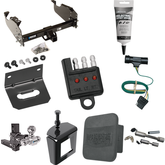 Fits 1979-1984 GMC C1500 Trailer Hitch Tow PKG w/ 4-Flat Wiring Harness + Adjustable Drop Rise Triple Ball Ball Mount 1-7/8" & 2" & 2-5/16" Trailer Balls + Dual Hitch & Coupler Locks + Hitch Cover + Wiring Bracket + Wiring Tester + Electric Grease +