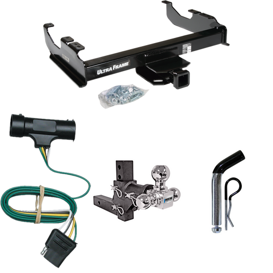 Fits 1979-1984 GMC C3500 Trailer Hitch Tow PKG w/ 4-Flat Wiring Harness + Adjustable Drop Rise Triple Ball Ball Mount 1-7/8" & 2" & 2-5/16" Trailer Balls + Pin/Clip By Draw-Tite