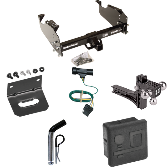 Fits 1967-1978 GMC C35 Trailer Hitch Tow PKG w/ 4-Flat Wiring Harness + Adjustable Drop Rise Triple Ball Ball Mount 1-7/8" & 2" & 2-5/16" Trailer Balls + Pin/Clip + Hitch Cover + Wiring Bracket By Draw-Tite