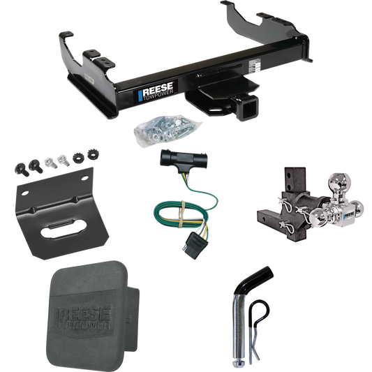 Fits 1979-1984 GMC K2500 Trailer Hitch Tow PKG w/ 4-Flat Wiring Harness + Adjustable Drop Rise Triple Ball Ball Mount 1-7/8" & 2" & 2-5/16" Trailer Balls + Pin/Clip + Hitch Cover + Wiring Bracket By Reese Towpower