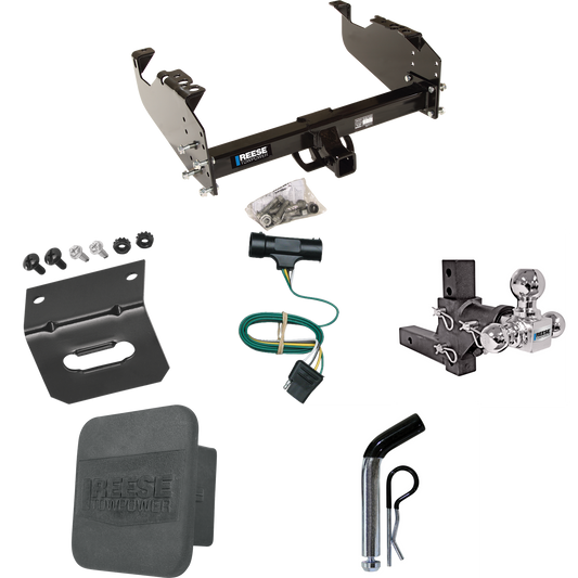 Fits 1979-1984 GMC K3500 Trailer Hitch Tow PKG w/ 4-Flat Wiring Harness + Adjustable Drop Rise Triple Ball Ball Mount 1-7/8" & 2" & 2-5/16" Trailer Balls + Pin/Clip + Hitch Cover + Wiring Bracket By Reese Towpower