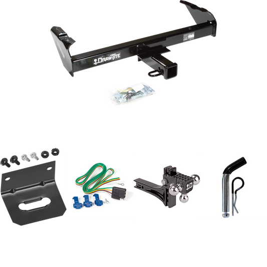 Fits 1969-1970 International 1000D Trailer Hitch Tow PKG w/ 4-Flat Wiring Harness + Adjustable Drop Rise Triple Ball Ball Mount 1-7/8" & 2" & 2-5/16" Trailer Balls + Pin/Clip + Wiring Bracket By Draw-Tite