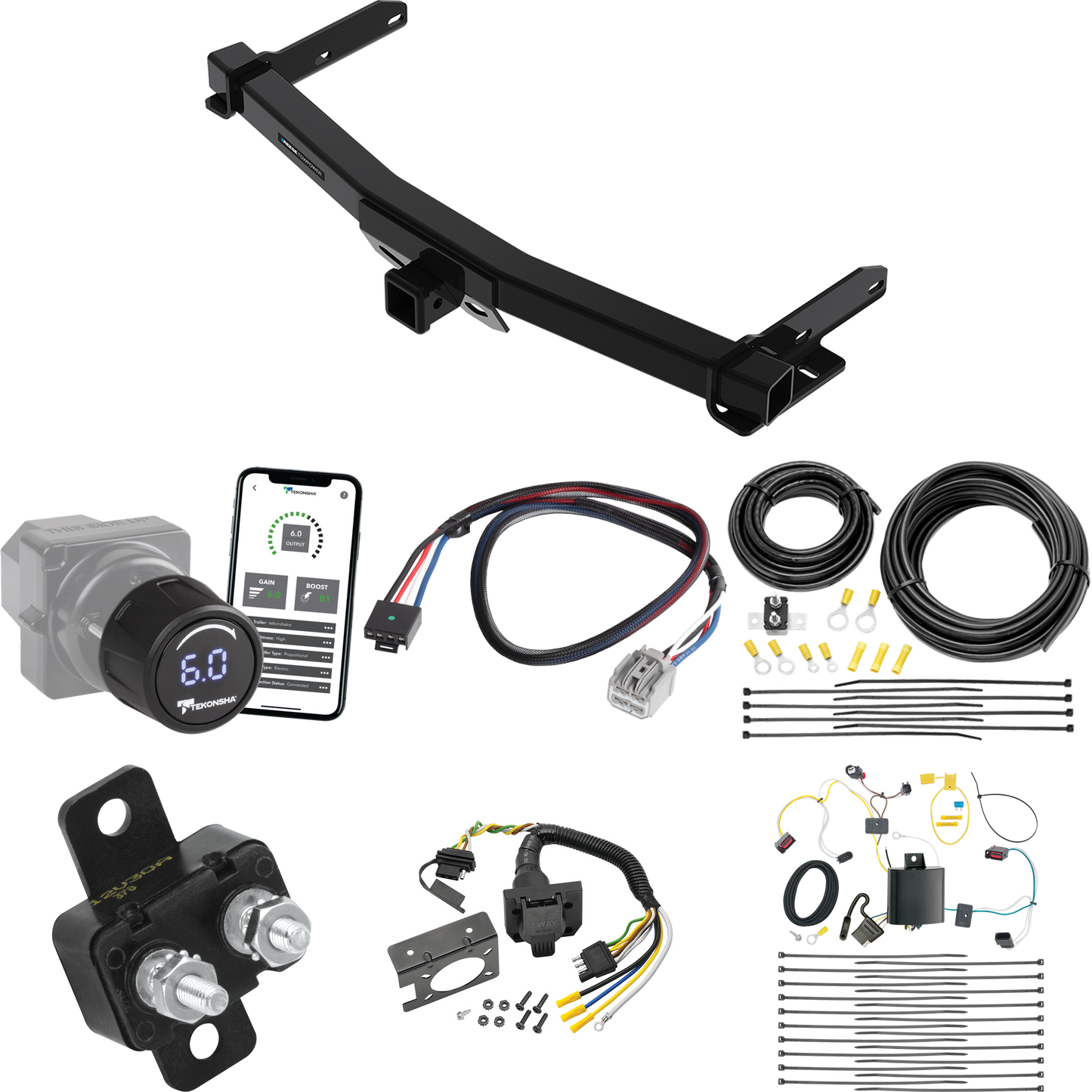 Se adapta al paquete de enganche de remolque Jeep Grand Cherokee WK 2022-2023 con control de freno inalámbrico Bluetooth Tekonsha Prodigy iD + adaptador BC Plug &amp; Play + cableado RV de 7 vías de Reese Towpower