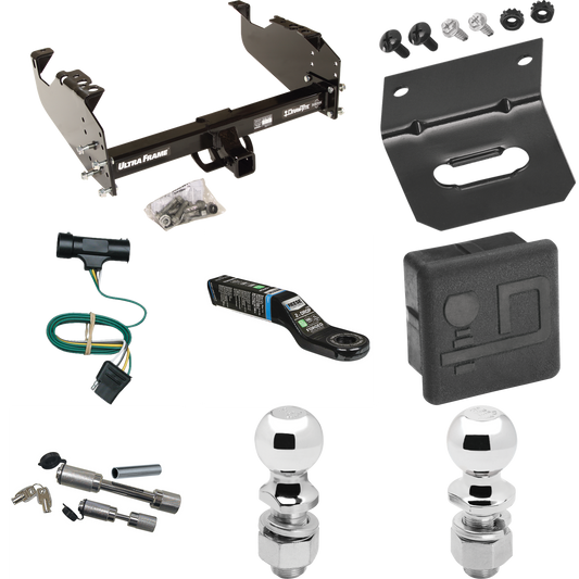 Fits 1979-1984 GMC C1500 Trailer Hitch Tow PKG w/ 4-Flat Wiring Harness + Ball Mount w/ 2" Drop + Dual Hitch & Coupler Locks + 2" Ball + 2-5/16" Ball + Hitch Cover + Wiring Bracket By Draw-Tite