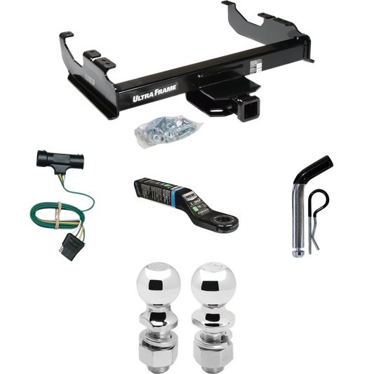 Fits 1973-1984 Chevrolet C30 Trailer Hitch Tow PKG w/ 4-Flat Wiring Harness + Ball Mount w/ 2" Drop + Pin/Clip + 2" Ball + 2-5/16" Ball By Draw-Tite