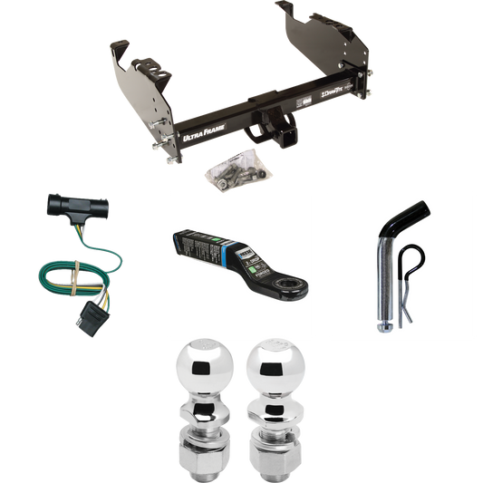 Fits 1973-1974 Chevrolet K30 Trailer Hitch Tow PKG w/ 4-Flat Wiring Harness + Ball Mount w/ 2" Drop + Pin/Clip + 2" Ball + 2-5/16" Ball By Draw-Tite