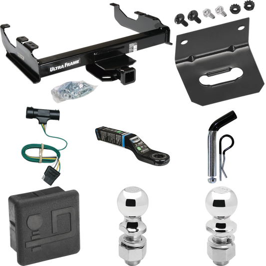 Fits 1977-1978 GMC K35 Trailer Hitch Tow PKG w/ 4-Flat Wiring Harness + Ball Mount w/ 2" Drop + Pin/Clip + 2" Ball + 2-5/16" Ball + Hitch Cover + Wiring Bracket By Draw-Tite