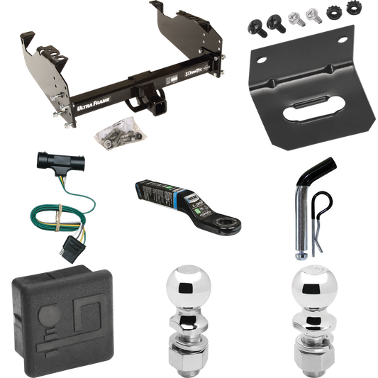 Fits 1977-1978 GMC K35 Trailer Hitch Tow PKG w/ 4-Flat Wiring Harness + Ball Mount w/ 2" Drop + Pin/Clip + 2" Ball + 2-5/16" Ball + Hitch Cover + Wiring Bracket By Draw-Tite