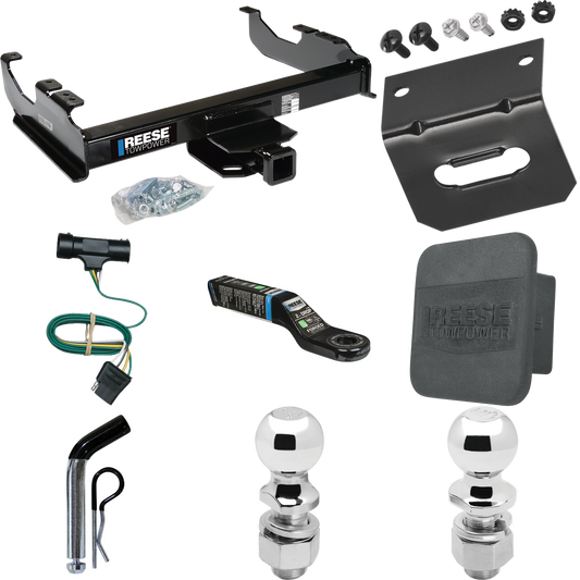 Fits 1975-1978 GMC C15 Trailer Hitch Tow PKG w/ 4-Flat Wiring Harness + Ball Mount w/ 2" Drop + Pin/Clip + 2" Ball + 2-5/16" Ball + Hitch Cover + Wiring Bracket By Reese Towpower