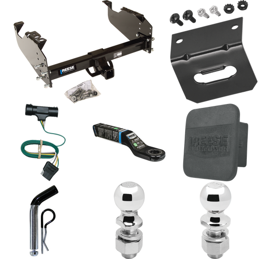 Fits 1979-1984 GMC K1500 Trailer Hitch Tow PKG w/ 4-Flat Wiring Harness + Ball Mount w/ 2" Drop + Pin/Clip + 2" Ball + 2-5/16" Ball + Hitch Cover + Wiring Bracket By Reese Towpower