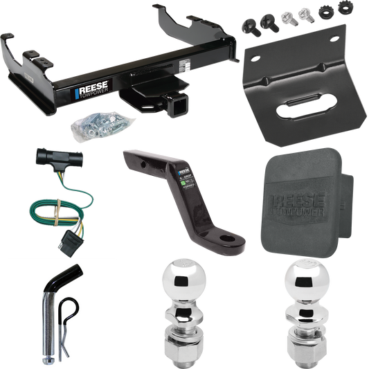 Fits 1973-1984 Chevrolet C30 Trailer Hitch Tow PKG w/ 4-Flat Wiring Harness + Ball Mount w/ 6" Drop + Pin/Clip + 2" Ball + 2-5/16" Ball + Hitch Cover + Wiring Bracket By Reese Towpower