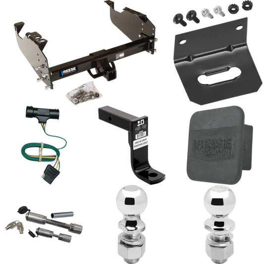 Fits 1967-1978 GMC C25 Trailer Hitch Tow PKG w/ 4-Flat Wiring Harness + Ball Mount w/ 8" Drop + Dual Hitch & Coupler Locks + 2" Ball + 2-5/16" Ball + Hitch Cover + Wiring Bracket By Reese Towpower