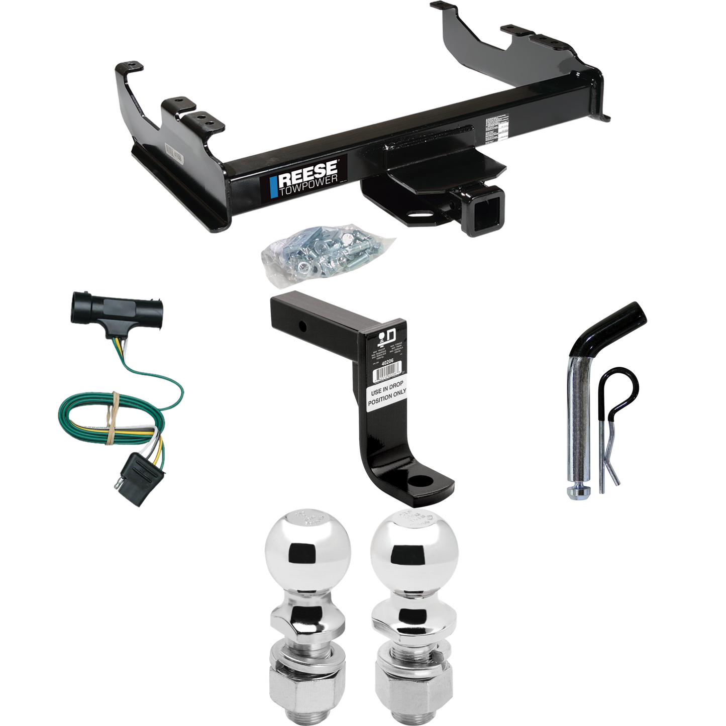 Fits 1979-1984 GMC C1500 Trailer Hitch Tow PKG w/ 4-Flat Wiring Harness + Ball Mount w/ 8" Drop + Pin/Clip + 2" Ball + 2-5/16" Ball By Reese Towpower