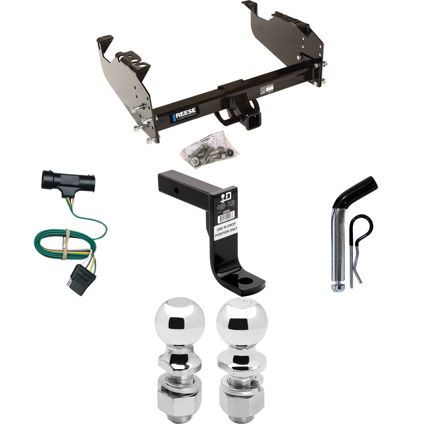 Fits 1979-1984 GMC C3500 Trailer Hitch Tow PKG w/ 4-Flat Wiring Harness + Ball Mount w/ 8" Drop + Pin/Clip + 2" Ball + 2-5/16" Ball By Reese Towpower