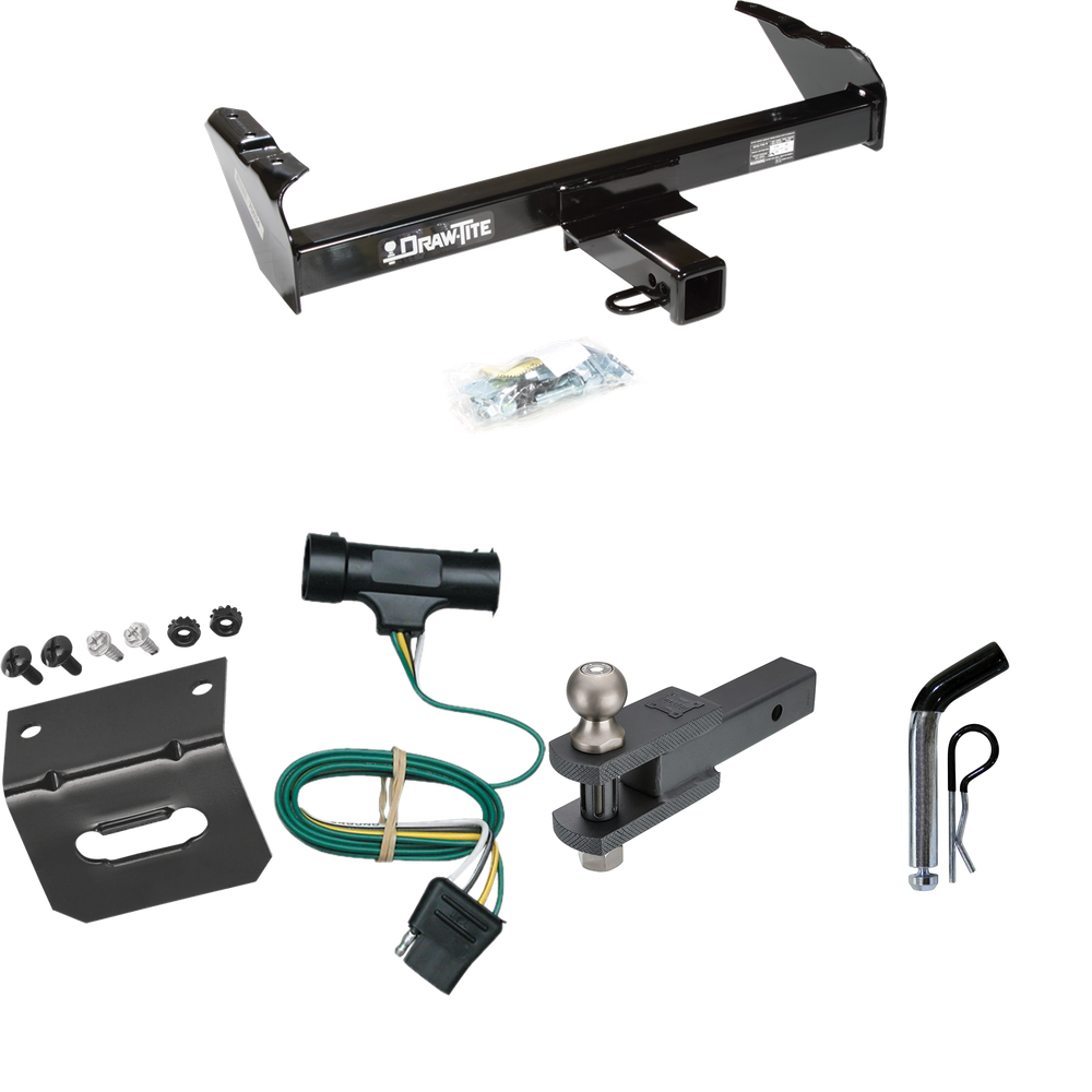 Fits 1967-1978 GMC C35 Trailer Hitch Tow PKG w/ 4-Flat Wiring Harness + Clevis Hitch Ball Mount w/ 2" Ball + Pin/Clip + Wiring Bracket By Draw-Tite