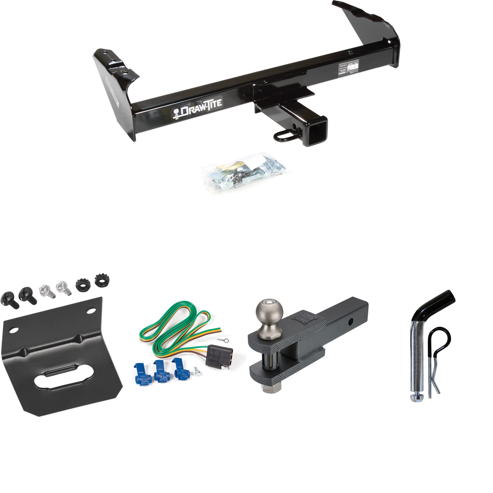 Fits 1971-1973 International 1010 Trailer Hitch Tow PKG w/ 4-Flat Wiring Harness + Clevis Hitch Ball Mount w/ 2" Ball + Pin/Clip + Wiring Bracket By Draw-Tite